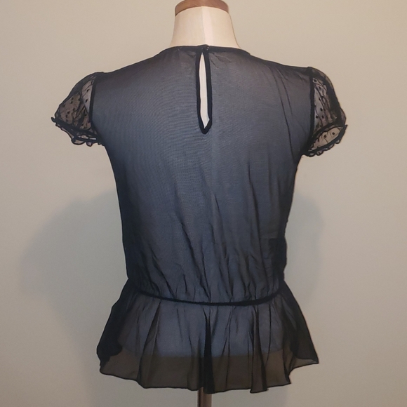 Lux Sheer Lace Overlay Peplum Top Black Small - Picture 3 of 16